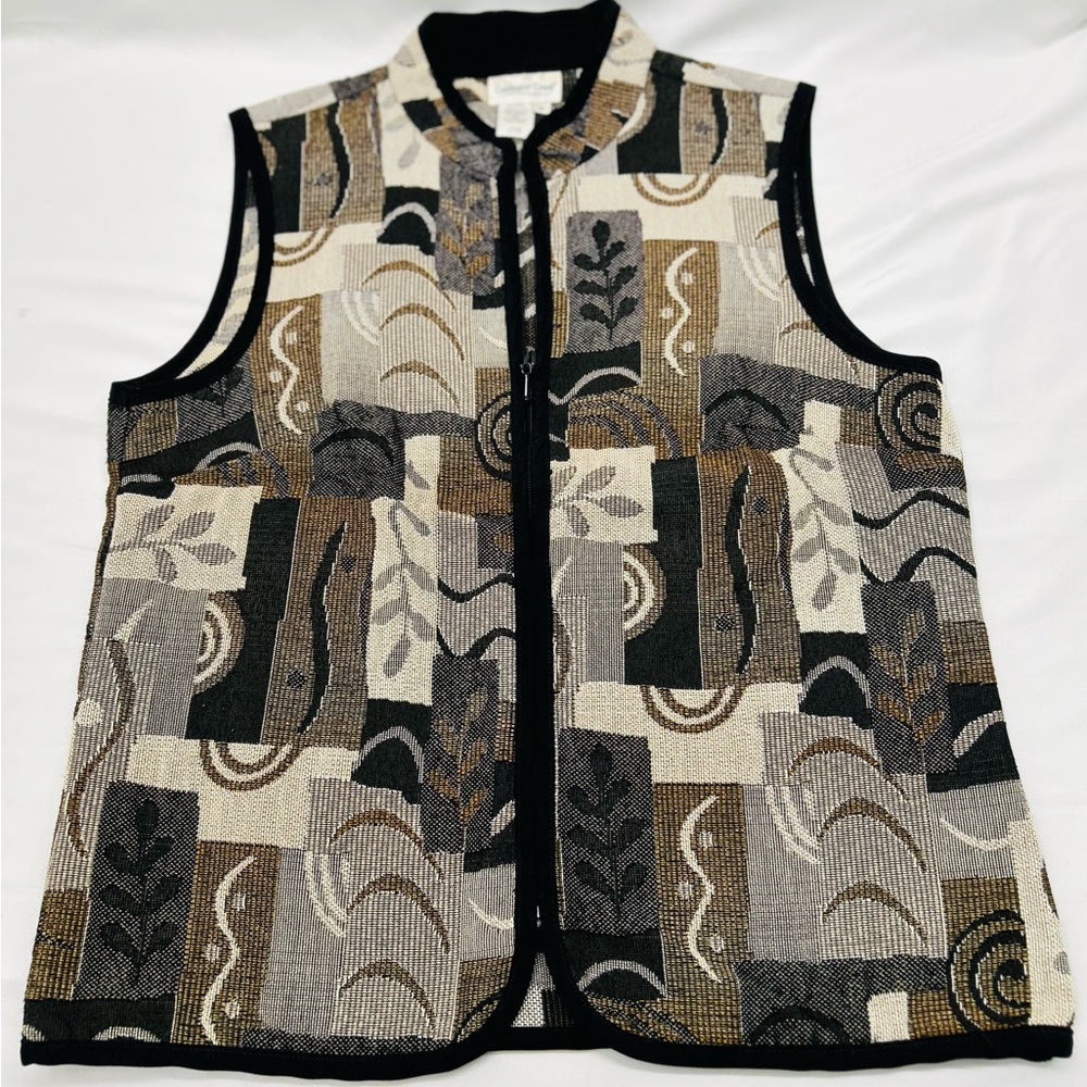 Zip Up Vest Coldwater Creek Women's Size M Medium Woven Black Brown Neutrals